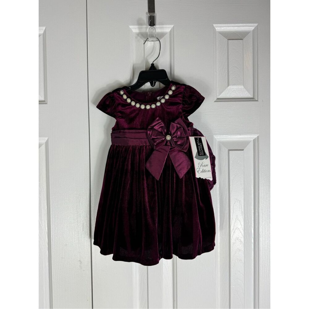 Rare Editions Girls Burgundy Velvet Jewel-Trim Dress